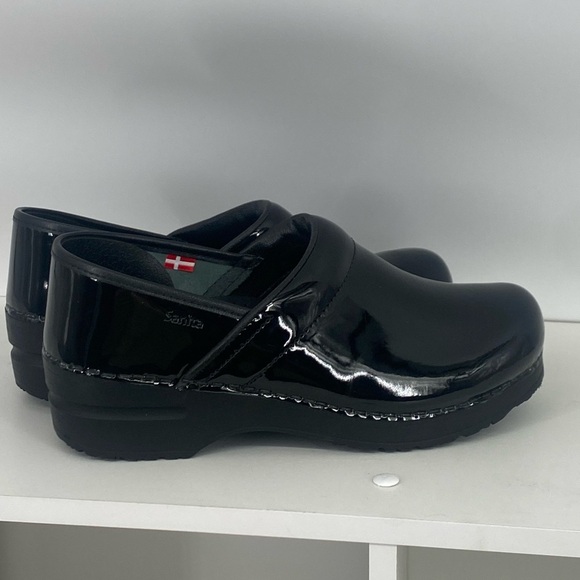 Sanita Original Danish Non Slip Professional Black Patent Leather Clogs NWOT - Picture 4 of 13